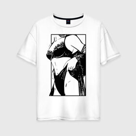 Женская футболка хлопок Oversize с принтом девушка в нижнем белье в Кировске, 100% хлопок | свободный крой, круглый ворот, спущенный рукав, длина до линии бедер
 | любовь | туфли