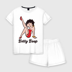 Женская пижама с шортиками хлопок с принтом Betty Boop в Кировске, 100% хлопок | футболка прямого кроя, шорты свободные с широкой мягкой резинкой | betty boop | любовь