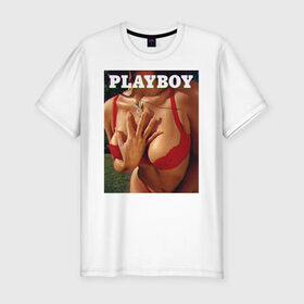 Мужская футболка хлопок Slim с принтом PLAYBOY в Кировске, 92% хлопок, 8% лайкра | приталенный силуэт, круглый вырез ворота, длина до линии бедра, короткий рукав | playboy | девушка | любовь