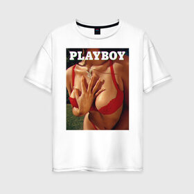 Женская футболка хлопок Oversize с принтом PLAYBOY в Кировске, 100% хлопок | свободный крой, круглый ворот, спущенный рукав, длина до линии бедер
 | playboy | девушка | любовь