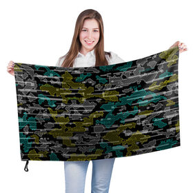 Флаг 3D с принтом Futuristic Camo в Кировске, 100% полиэстер | плотность ткани — 95 г/м2, размер — 67 х 109 см. Принт наносится с одной стороны | cyberpunk | glitch | глитч | камуфляж | киберпанк | футуристичный