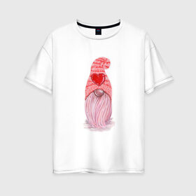 Женская футболка хлопок Oversize с принтом Гномик в Кировске, 100% хлопок | свободный крой, круглый ворот, спущенный рукав, длина до линии бедер
 | гномье | сердечки