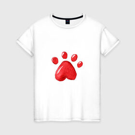 Женская футболка хлопок с принтом Кошачья лапка в Кировске, 100% хлопок | прямой крой, круглый вырез горловины, длина до линии бедер, слегка спущенное плечо | котьи лапки | котэ