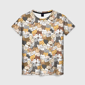 Женская футболка 3D с принтом Котики муркотики в Кировске, 100% полиэфир ( синтетическое хлопкоподобное полотно) | прямой крой, круглый вырез горловины, длина до линии бедер | cat | kitty | кот | котенок | котики | котэ | кошка | полосатый