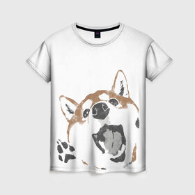Женская футболка 3D с принтом Shiba Inu в Кировске, 100% полиэфир ( синтетическое хлопкоподобное полотно) | прямой крой, круглый вырез горловины, длина до линии бедер | shiba inu | сиба ину | собака