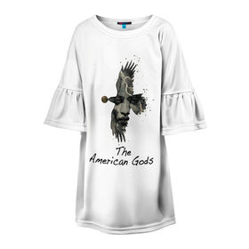 Детское платье 3D с принтом American Gods в Кировске, 100% полиэстер | прямой силуэт, чуть расширенный к низу. Круглая горловина, на рукавах — воланы | Тематика изображения на принте: american gods | америка | американские боги | сериал | сша