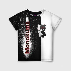 Детская футболка 3D с принтом Monokuma в Кировске, 100% гипоаллергенный полиэфир | прямой крой, круглый вырез горловины, длина до линии бедер, чуть спущенное плечо, ткань немного тянется | Тематика изображения на принте: monokuma | игра | медведь | монокума | плюшевый | робот