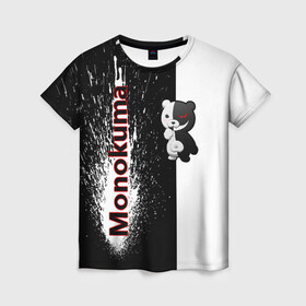 Женская футболка 3D с принтом Monokuma в Кировске, 100% полиэфир ( синтетическое хлопкоподобное полотно) | прямой крой, круглый вырез горловины, длина до линии бедер | monokuma | игра | медведь | монокума | плюшевый | робот