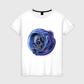 Женская футболка хлопок с принтом Мертвый астронавт в Кировске, 100% хлопок | прямой крой, круглый вырез горловины, длина до линии бедер, слегка спущенное плечо | астронавт | глаза | голова | космонавт | космос | мертвый | череп | шлем