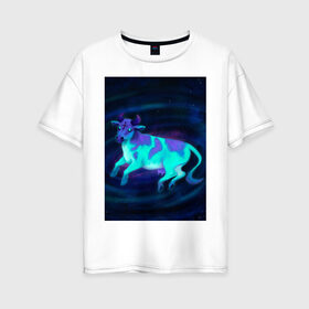 Женская футболка хлопок Oversize с принтом Космо-корова в Кировске, 100% хлопок | свободный крой, круглый ворот, спущенный рукав, длина до линии бедер
 | галактика | инопланетянин | корова | космическая | космос