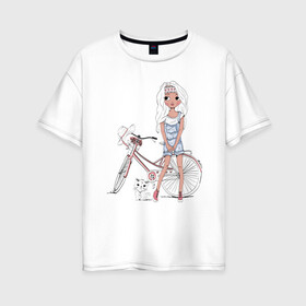 Женская футболка хлопок Oversize с принтом Оторва в Кировске, 100% хлопок | свободный крой, круглый ворот, спущенный рукав, длина до линии бедер
 | tegunvteg | дама с собачкой | животные | кошечка | кошка | силуэт