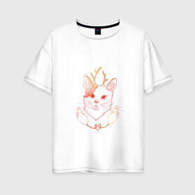 Женская футболка хлопок Oversize с принтом Рогатая кошка и мыши в Кировске, 100% хлопок | свободный крой, круглый ворот, спущенный рукав, длина до линии бедер
 | cat | mouse | кошка | мыши | рога