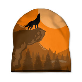Шапка 3D с принтом Оранжевый закат в Кировске, 100% полиэстер | универсальный размер, печать по всей поверхности изделия | animals | wolf | волк | волки | животные | звери | зверь | луна | одиночество | одиночка | пёс | собака