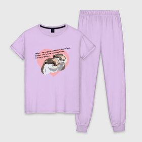 Женская пижама хлопок с принтом Влюбленные выдры в Кировске, 100% хлопок | брюки и футболка прямого кроя, без карманов, на брюках мягкая резинка на поясе и по низу штанин | 