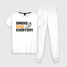 Женская пижама хлопок с принтом Smoke Mid Everyday в Кировске, 100% хлопок | брюки и футболка прямого кроя, без карманов, на брюках мягкая резинка на поясе и по низу штанин | asiimov | asimov | beast | counter | counter strike | cs | easy | ez | gg | ggwp | global | go | gradient | howl | hyper | mem | meme | memes | offensive | smoke | strike | азимов | вой | градиент | зверь | контра | лого | логотип