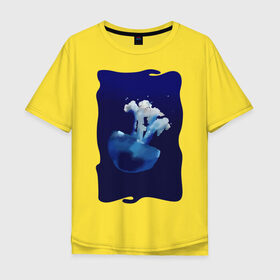 Мужская футболка хлопок Oversize с принтом Медуза в Кировске, 100% хлопок | свободный крой, круглый ворот, “спинка” длиннее передней части | Тематика изображения на принте: medusa | tegunvteg | краски | медуза | море | океан