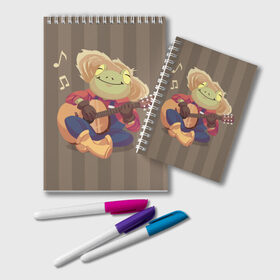 Блокнот с принтом Лягушка-фермер с гитарой в Кировске, 100% бумага | 48 листов, плотность листов — 60 г/м2, плотность картонной обложки — 250 г/м2. Листы скреплены удобной пружинной спиралью. Цвет линий — светло-серый
 | farmer | frog | guitar | music | toad | гитара | гитарист | жаба | жабка | лягушка | милый | музыка | фермер