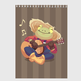 Скетчбук с принтом Лягушка-фермер с гитарой в Кировске, 100% бумага
 | 48 листов, плотность листов — 100 г/м2, плотность картонной обложки — 250 г/м2. Листы скреплены сверху удобной пружинной спиралью | farmer | frog | guitar | music | toad | гитара | гитарист | жаба | жабка | лягушка | милый | музыка | фермер