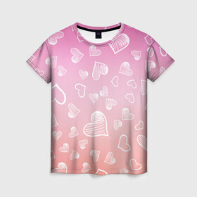 Женская футболка 3D с принтом Сердечки в Кировске, 100% полиэфир ( синтетическое хлопкоподобное полотно) | прямой крой, круглый вырез горловины, длина до линии бедер | 8 марта | love | девочки | женская | любовь | подружке | сердечки
