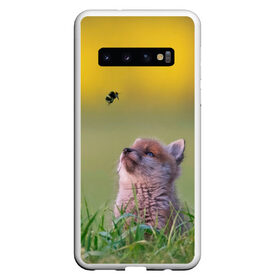 Чехол для Samsung Galaxy S10 с принтом Лисенок и пчелка в Кировске, Силикон | Область печати: задняя сторона чехла, без боковых панелей | fox | foxy | животное | звери | лиса | лисенок | лисичка | милая | рыжая | фокс