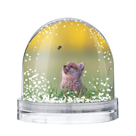 Снежный шар с принтом Лисенок и пчелка в Кировске, Пластик | Изображение внутри шара печатается на глянцевой фотобумаге с двух сторон | fox | foxy | животное | звери | лиса | лисенок | лисичка | милая | рыжая | фокс