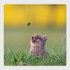 Магнитный плакат 3Х3 с принтом Лисенок и пчелка в Кировске, Полимерный материал с магнитным слоем | 9 деталей размером 9*9 см | fox | foxy | животное | звери | лиса | лисенок | лисичка | милая | рыжая | фокс