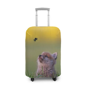 Чехол для чемодана 3D с принтом Лисенок и пчелка в Кировске, 86% полиэфир, 14% спандекс | двустороннее нанесение принта, прорези для ручек и колес | fox | foxy | животное | звери | лиса | лисенок | лисичка | милая | рыжая | фокс