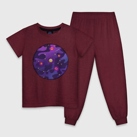 Детская пижама хлопок с принтом Мой космос! в Кировске, 100% хлопок |  брюки и футболка прямого кроя, без карманов, на брюках мягкая резинка на поясе и по низу штанин
 | tgcarpg | звезды | кометы | космос | планеты | розовый | солнце | фиолетовый