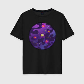 Женская футболка хлопок Oversize с принтом Мой космос! в Кировске, 100% хлопок | свободный крой, круглый ворот, спущенный рукав, длина до линии бедер
 | tgcarpg | звезды | кометы | космос | планеты | розовый | солнце | фиолетовый