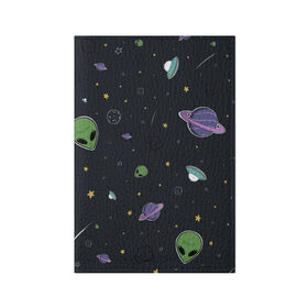 Обложка для паспорта матовая кожа с принтом Space в Кировске, натуральная матовая кожа | размер 19,3 х 13,7 см; прозрачные пластиковые крепления | Тематика изображения на принте: звезды | комета | метеориты | нло | планеты | пришелец