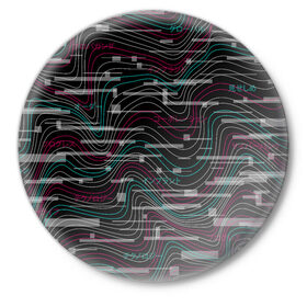 Значок с принтом Cyberpunk Waves в Кировске,  металл | круглая форма, металлическая застежка в виде булавки | Тематика изображения на принте: cyberpunk | glitch | волны | глитч | киберпанк | узор | футуристичный