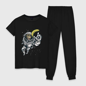 Женская пижама хлопок с принтом Шимпанзе космонавт с бананом в Кировске, 100% хлопок | брюки и футболка прямого кроя, без карманов, на брюках мягкая резинка на поясе и по низу штанин | astronaut | banana | nasa | астронавт | банан | в космосе | в скафандре | в шлеме | горилла | за бананом | звезды | космонавт | мартышка | наса | невесомость | обезьяна | пародия | полет | прикол | примат | ракета