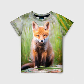 Детская футболка 3D с принтом Лисичка в Кировске, 100% гипоаллергенный полиэфир | прямой крой, круглый вырез горловины, длина до линии бедер, чуть спущенное плечо, ткань немного тянется | Тематика изображения на принте: fox | foxy | животное | звери | лиса | лисенок | лисичка | милая | рыжая | фокс