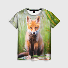 Женская футболка 3D с принтом Лисичка в Кировске, 100% полиэфир ( синтетическое хлопкоподобное полотно) | прямой крой, круглый вырез горловины, длина до линии бедер | fox | foxy | животное | звери | лиса | лисенок | лисичка | милая | рыжая | фокс