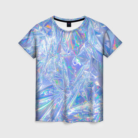Женская футболка 3D с принтом 3d ice glitch в Кировске, 100% полиэфир ( синтетическое хлопкоподобное полотно) | прямой крой, круглый вырез горловины, длина до линии бедер | 3d | 3д | glitch | ice | блеск | блестки | глитч | глич | лед | мятая | пакет | свечение