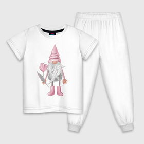 Детская пижама хлопок с принтом Гномик седой с цветочком в Кировске, 100% хлопок |  брюки и футболка прямого кроя, без карманов, на брюках мягкая резинка на поясе и по низу штанин
 | 