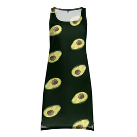 Платье-майка 3D с принтом Авокадо в Кировске, 100% полиэстер | полуприлегающий силуэт, широкие бретели, круглый вырез горловины, удлиненный подол сзади. | low poly avocado | авокадо | авокадо с косточкой | растение | фрукт