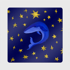 Магнит виниловый Квадрат с принтом Звездный кит в Кировске, полимерный материал с магнитным слоем | размер 9*9 см, закругленные углы | Тематика изображения на принте: звезды | золотые | кит | ночное небо | синий | созвездие