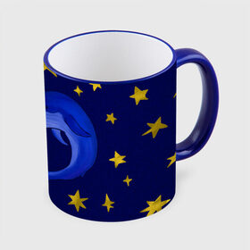 Кружка с принтом Звездный кит в Кировске, керамика | ёмкость 330 мл | звезды | золотые | кит | ночное небо | синий | созвездие