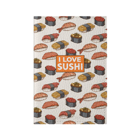 Обложка для паспорта матовая кожа с принтом I love sushi Я люблю суши в Кировске, натуральная матовая кожа | размер 19,3 х 13,7 см; прозрачные пластиковые крепления | Тематика изображения на принте: japan | japanese | виды суши | гункан | гунканы | икра | красная икра | красная рыба | креветка | лосось | маки | нигири | омлет | паттерн | ролл | роллы | сашими | суси | узор | фастфуд | форель | футомаки