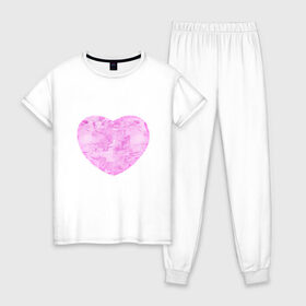 Женская пижама хлопок с принтом Акварельное сердце в Кировске, 100% хлопок | брюки и футболка прямого кроя, без карманов, на брюках мягкая резинка на поясе и по низу штанин | 