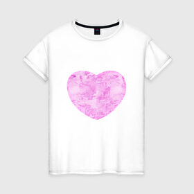 Женская футболка хлопок с принтом Акварельное сердце в Кировске, 100% хлопок | прямой крой, круглый вырез горловины, длина до линии бедер, слегка спущенное плечо | 
