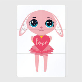 Магнитный плакат 2Х3 с принтом Зайчик с сердечком в Кировске, Полимерный материал с магнитным слоем | 6 деталей размером 9*9 см | love | rabbit | зайка | зайчик | кролик | любовь | сердечко