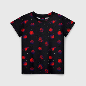 Детская футболка 3D с принтом Красная Планета в Кировске, 100% гипоаллергенный полиэфир | прямой крой, круглый вырез горловины, длина до линии бедер, чуть спущенное плечо, ткань немного тянется | alien | earth | galaxy | mars | moon | nasa | satellite | space | star | абстракция | астрономия | вселенная | звезда | земля | инопланетянин | космонавт | космос | красный | луна | марс | наса | небо | нло | паттерн | планета