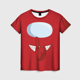 Женская футболка 3D с принтом AMONG US RED IMPOSTOR в Кировске, 100% полиэфир ( синтетическое хлопкоподобное полотно) | прямой крой, круглый вырез горловины, длина до линии бедер | астронавт | красный | мем | самозванец | трендовый | эмонг ас | яркий