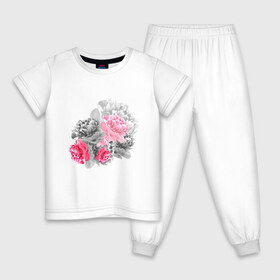 Детская пижама хлопок с принтом Букет в Кировске, 100% хлопок |  брюки и футболка прямого кроя, без карманов, на брюках мягкая резинка на поясе и по низу штанин
 | акварель | девушка | нежность | пионы | цветы