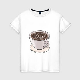 Женская футболка хлопок с принтом Кружка кофе в Кировске, 100% хлопок | прямой крой, круглый вырез горловины, длина до линии бедер, слегка спущенное плечо | еда | кафе | кофеек | кружка | отдых