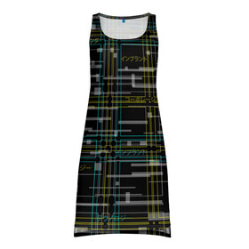 Платье-майка 3D с принтом Cyberpunk Tartan в Кировске, 100% полиэстер | полуприлегающий силуэт, широкие бретели, круглый вырез горловины, удлиненный подол сзади. | cyberpunk | glitch | глитч | киберпанк | клетка | матрица | узор | футуристичный | шотландка