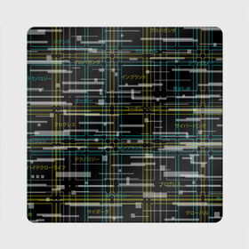 Магнит виниловый Квадрат с принтом Cyberpunk Tartan в Кировске, полимерный материал с магнитным слоем | размер 9*9 см, закругленные углы | cyberpunk | glitch | глитч | киберпанк | клетка | матрица | узор | футуристичный | шотландка