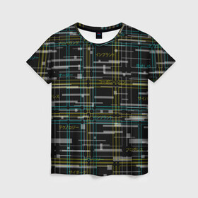 Женская футболка 3D с принтом Cyberpunk Tartan в Кировске, 100% полиэфир ( синтетическое хлопкоподобное полотно) | прямой крой, круглый вырез горловины, длина до линии бедер | cyberpunk | glitch | глитч | киберпанк | клетка | матрица | узор | футуристичный | шотландка